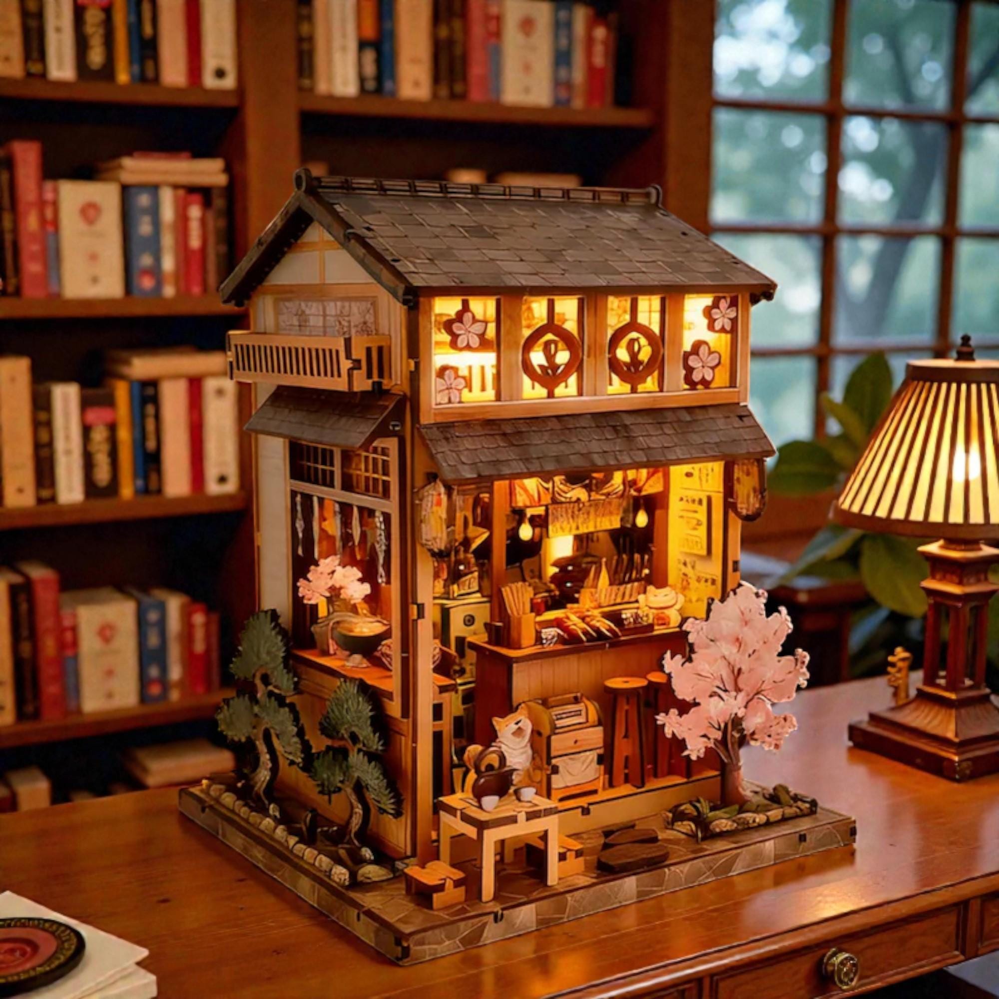 DIY Japanese Izakaya Book Nook Kit, 3D Wooden Puzzle Bookshelf