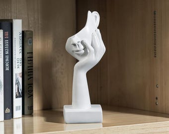 Abstracte gezichtssculptuur hars moderne minimalistische kunst | Zwart goud wit beelddecor | Accentcadeau met accent voor kantoor aan huis