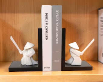 Samurai boekensteunen hars zware boeksteunen | Japanse krijger plank decor standbeeld | Minimalistisch kantoorcadeau, boekenliefhebber, verzamelkunst