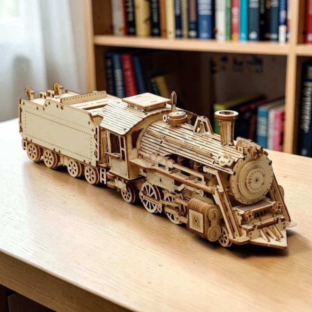 3D Wooden Steam Train Puzzle Kit DIY | Mechanical Locomotive Model ...