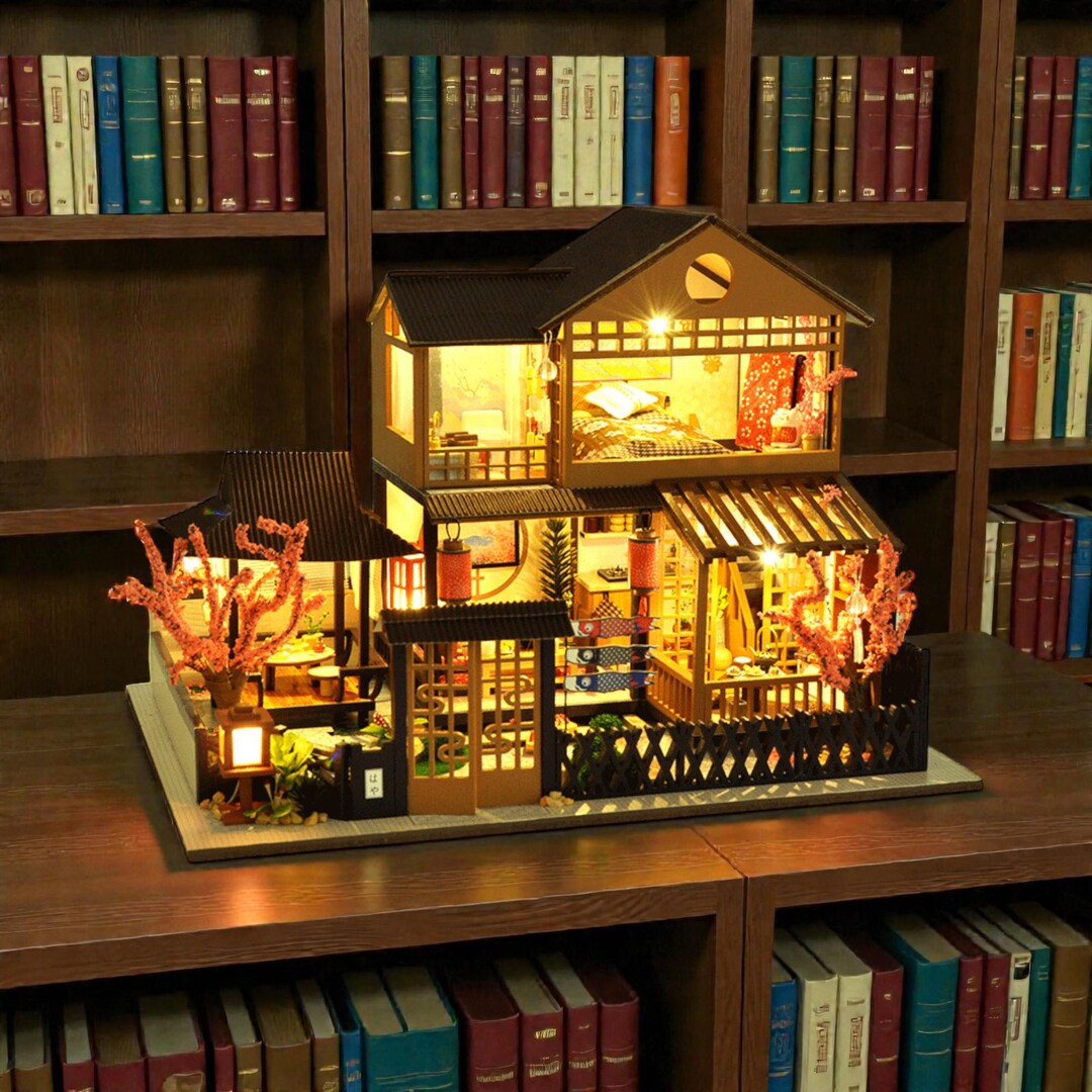 DIY Japanese Cherry Blossom Villa Miniature Dollhouse Kit, 3D