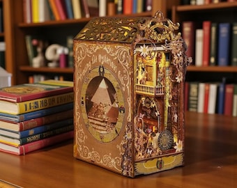 Kit met Egyptische piramide boekenhoek – DIY miniatuur oude stad met led-verlichting, houten boekenplank invoegen, decor cadeau geschiedenisliefhebber