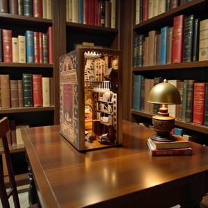 Eternal Bookstore Bokhörnskit – Gör-det-själv träminiatyrbibliotek, mysig bokhyllinsats, handgjord heminredningspresent till bokälskare