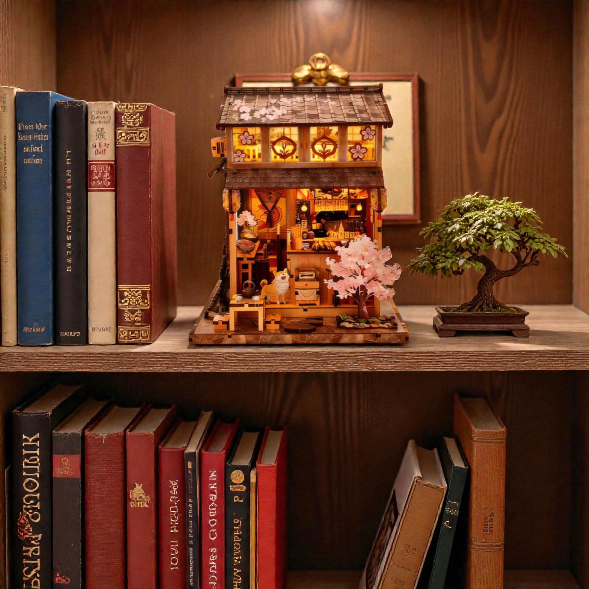 DIY Japanese Izakaya Book Nook Kit, 3D Wooden Puzzle Bookshelf