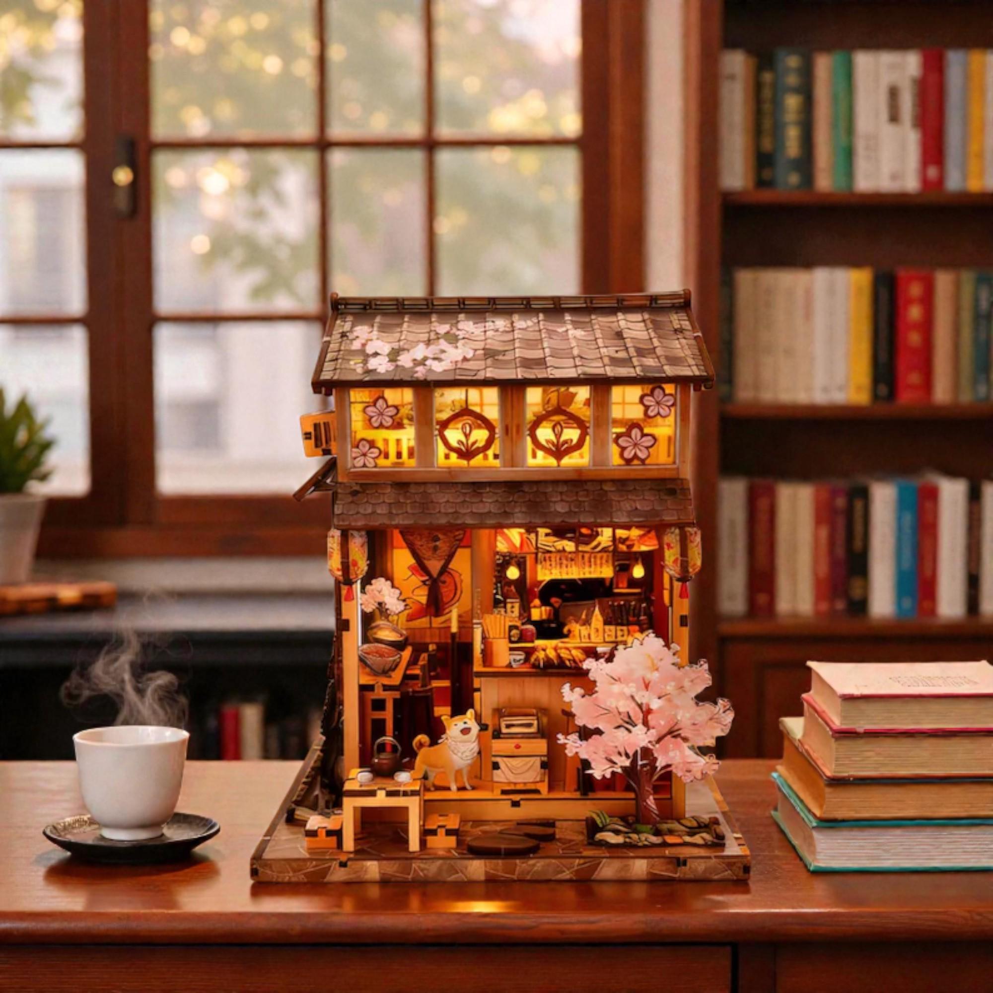 DIY Japanese Izakaya Book Nook Kit, 3D Wooden Puzzle Bookshelf