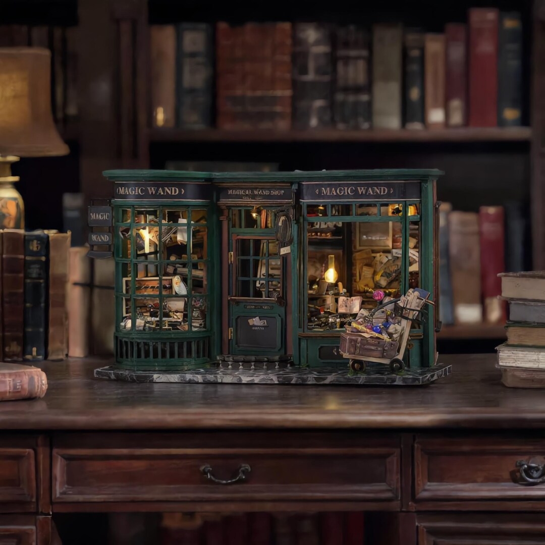 Magic Book Stand Magic Wand Shop Book Nook Kit, DIY Miniature Wizard Room, 3D Wooden ...