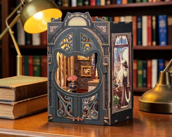 Count Cat's Study Book Nook Kit – doe-het-zelf 3D houten puzzel met led-verlichting, gotische kattenbibliotheek boekenplank invoegen decor cadeau
