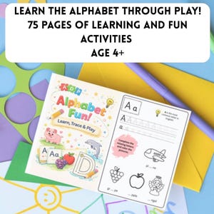 Quaderno di esercizi di alfabeto da 77 pagine, esercizi di tracciamento delle lettere dalla A alla Z, schede di lavoro per la scuola materna, apprendimento Montessori, scrittura a mano in PDF, attività ABC