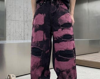 Graffiti Ripped Jeans | Denim Straight Leg Pants | Daily Wear | Y2K Streetwear Style