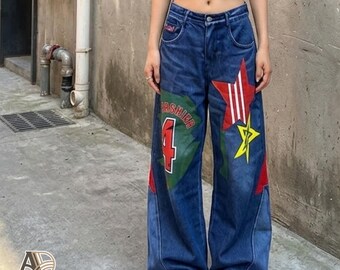 Star Print Jeans | Loose Wide Leg Bottom | Daily Wear | Y2K Street Style