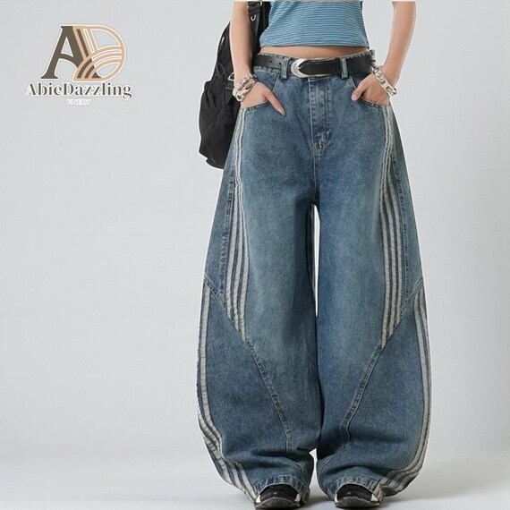 Baggy Wide Leg Jeans | Retro Oversized Pants | Spliced Denim Trousers | Alternative Y2K Grunge Streetwear