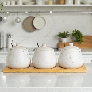 Ensemble de condiments artistiques en céramique blanche | Décoration d'intérieur nordique minimaliste