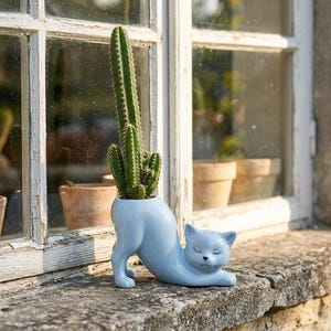 Maceta con forma de gato, maceta para suculentas con forma de gato, maceta de cerámica con forma de gato, jarrón para suculentas de interior, decoración para el hogar, regalo para amantes de los gatos, jarrón de cerámica