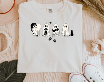 Cat Ghost Halloween Shirt, Comfort Colors Spooky Autumn Tee