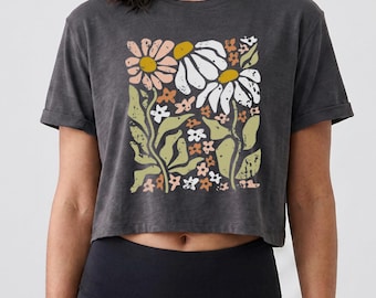 Boho Daisy Flower Crop Top ® Botanical Tshirt Wildflower Shirt Retro Floral TShirt Plant Lover Shirt Trendy Gift For Gardener,for her