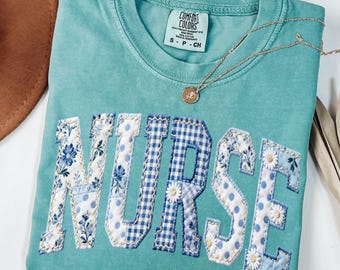Nurse Shirt, Faux Patchwork RN Tee, Floral Toile Nursing Tee,Nurse Graduation Gift, Registered Nurse Gift, Gift for Nurse,Gift for her,him