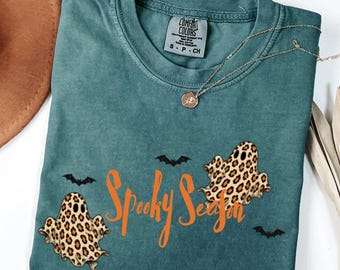 Spooky Season Shirt, Leopard Print Ghost Sweater, Retro Halloween Sweatshirt, Trick Or Treat Tee,