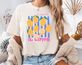 Preppy Lemon Tshirt Comfort Colors Italian Summer Fruit T Shirt, Fruit Shirt, Farmers Market Shirt Birthday Gift For Her, Summer Tank Top