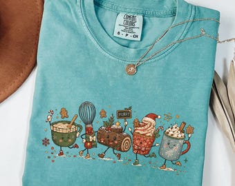 Christmas Comfort Colors Shirt, Cute Holiday Food T-Shirt, Festive Christmas Tee, Gingerbread Hot Cocoa Xmas Gift