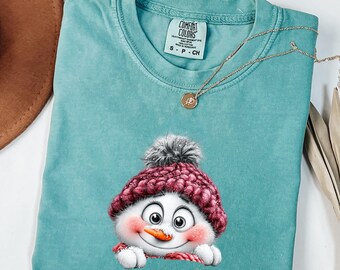 Cute Christmas Snowman Shirt, Sweatshirt & Hoodie, Peeking Snowman Christmas Shirt, Funny Winter Holiday Gift, Cozy Xmas Apparel,Unisex
