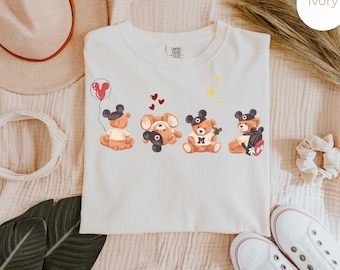 Chemise couleurs confortables ours Mickey, t-shirt assorti Disney Trip Family, haut de jour Magic Kingdom Park, t-shirt vacances Disney World, graphique oreilles de souris