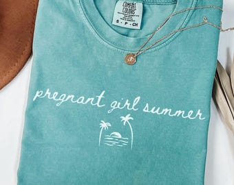 Comfort Colors® Pregnant Girl Summer Shirt, Beach Pregnancy Announcement T-shirt, Pregnancy Reveal Tee, Baby Shower Gift, Mum Shirt