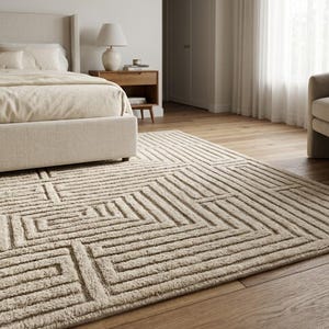 Hand tufted Maze Area Rug – 3D Textured High-Low Pile – Cream & Ivory Contemporary Decor