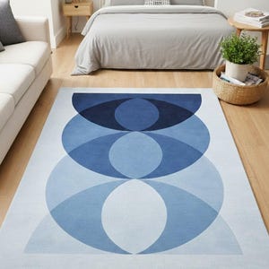 Hand tufted Geometric Blue Gradient Wall Art – Abstract Overlapping Circles Minimalist Poster
