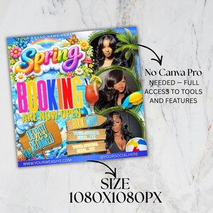 Spring Break Booking Flyer, Spring Booking Flyer, Spring Break Sale Flyer, Hair Lash Nail Makeup Braids Flyer, DIY text,instant download