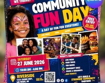Community Event Instagram Template, Block Party Flyer, Summer Festival Editable Template, DIY Text, instant download