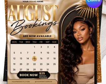 Back to School Booking Flyer Template, Editable Canva Hair Sale Flyer, August Hair Promo Flyer, DIY text, Instant download