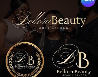 Luxury Gold Beauty Logo Set, Elegant Premade Salon Logos, Lash Hair Aesthetic Branding, DIY Canva Editable, DIY text, instant download