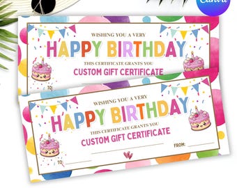 Editable Birthday Gift Certificate Template, Birthday Gift Voucher Canva Template, Custom Birthday Coupon, Instant Download