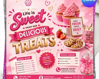 Bakery Flyer Template, Bake Shop Price List Menu, Editable Canva Menu, Pastry Price Sheet, DIY text, Instant download