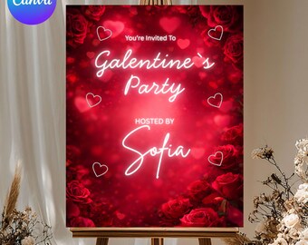 Galentine’s Girls Night Welcome Sign, Valentine’s Party Sign, Red Elegant Poster, Ladies Night Decor, DIY text, instant download