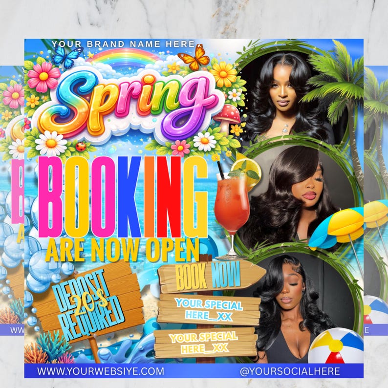 Spring Break Booking Flyer, Spring Booking Flyer, Spring Break Sale Flyer, Hair Lash Nail Makeup Braids Flyer, DIY text,instant download