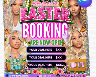 April Booking Flyer, Easter Booking Flyer, Hair Lash Nail Makeup Braids Flyer, Easter Special Flyer, DIY Download, instant download