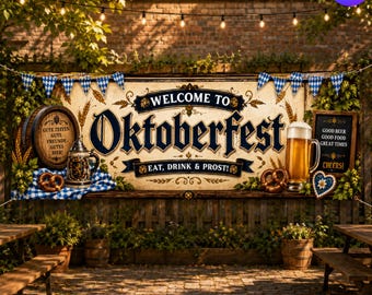 Personalized Oktoberfest Banner, Custom Beer Mug Garland, Bavarian Blue White Pennant Bunting, Beer Festival Party Decor