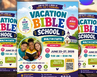 Vacation Bible School Flyer, VBS Flyer Template, Editable Canva Invite, Kids Ministry Flyer, Bible Study Event Printable, Instant Download