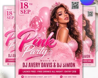Pink Party Flyer Template | Editable Canva Flyer | Club Event Flyer | Birthday Party Invitation | Urban Night Party Poster