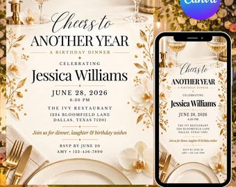 Birthday Dinner Invitation, Elegant Birthday Party Invite, Editable Canva Dinner Template, Minimalist Birthday Celebration Invite
