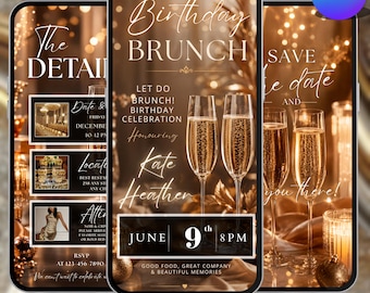 Bronze Sparkle Birthday Brunch Invitation, Editable Canva Brunch Invite, Elegant Birthday Invitation, DIY text, Instant download