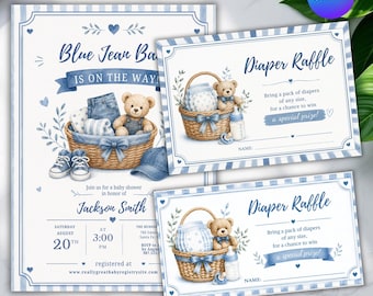 Denim Baby Shower Invitation, Blue Jean Baby Shower Invite, A Blue Jean Baby Is On The Way, Editable Canva Template
