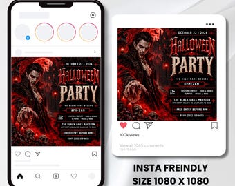 Halloween Party Flyer, Halloween Party Invitation, Spooky Halloween SZN Flyer, October Party, Editable Canva Template
