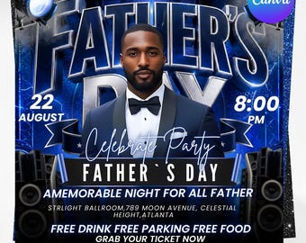 Fathers Day Party Flyer Canva Template, Best Dad Event Invitation, Editable Social Media Flyer, DIY text, instant download