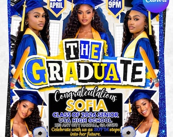 Modèle de Flyer de remise des diplômes, faire-part de fête des diplômés modifiable, flyer promotion 2026, modèle canva, texte bricolage, téléchargement immédiat