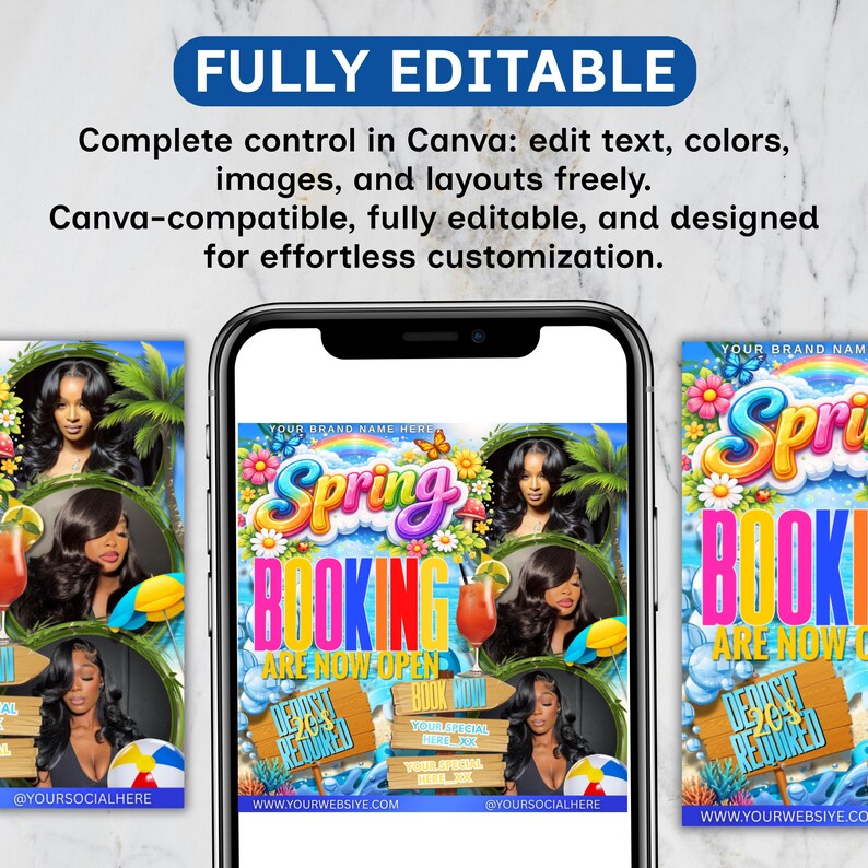 Spring Break Booking Flyer, Spring Booking Flyer, Spring Break Sale Flyer, Hair Lash Nail Makeup Braids Flyer, DIY text,instant download