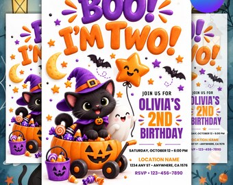 Editable Halloween 2nd Birthday Invitation, Spooky Ghost Party (Canva Template)