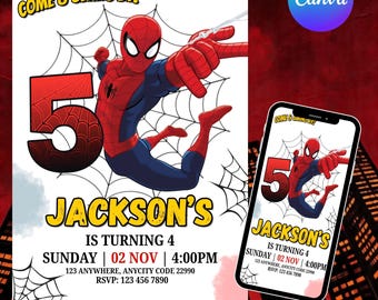 Editable Superhero Birthday Invitation for Boys, Comic Hero Canva Template, Instant Digital Download