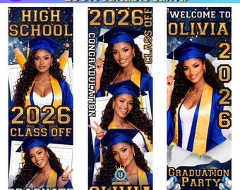 Blue Graduation Banner Template, Class of 2026 Banner, Graduation Party Banner, Large Format Grad Banner, Canva Editable Template, Printable
